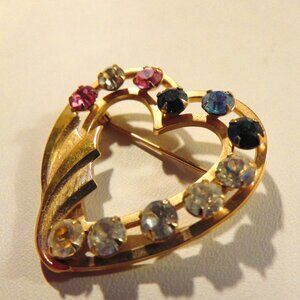VINTAGE CATAMORE 12K GF FAMILY HEART PIN